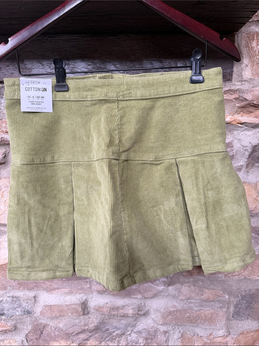 Cotton On Olive Green Corduroy Pleated Women’s Mini Skirt